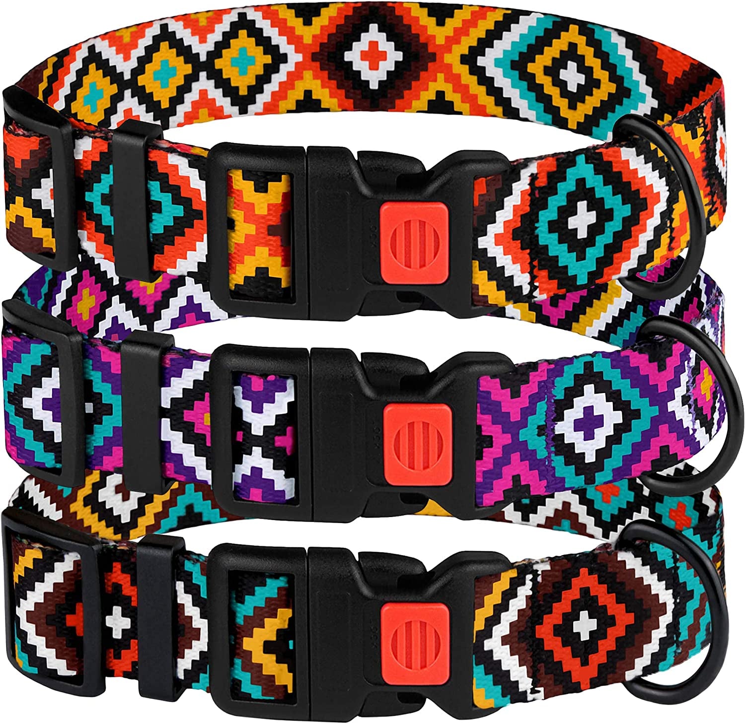 Nylon Dog Collar – Aztec Geometric Pattern (12–16”)