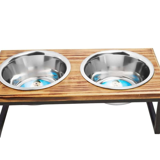Indipets Wooden Elevated Feeder with Removable Stainless Steel Bowls 