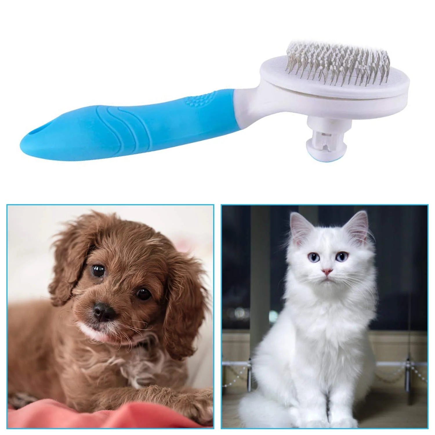 Self-Cleaning Pet Grooming Brush with Flea Comb