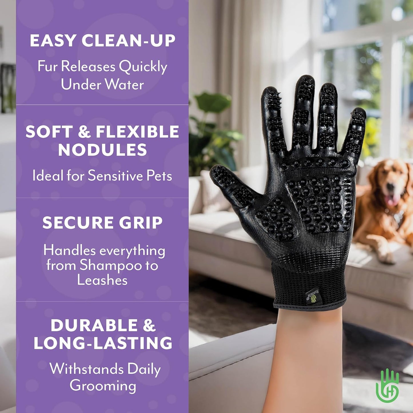 Pet Grooming Gloves – Gentle Shedding & Bathing Brush (Grey, Large)