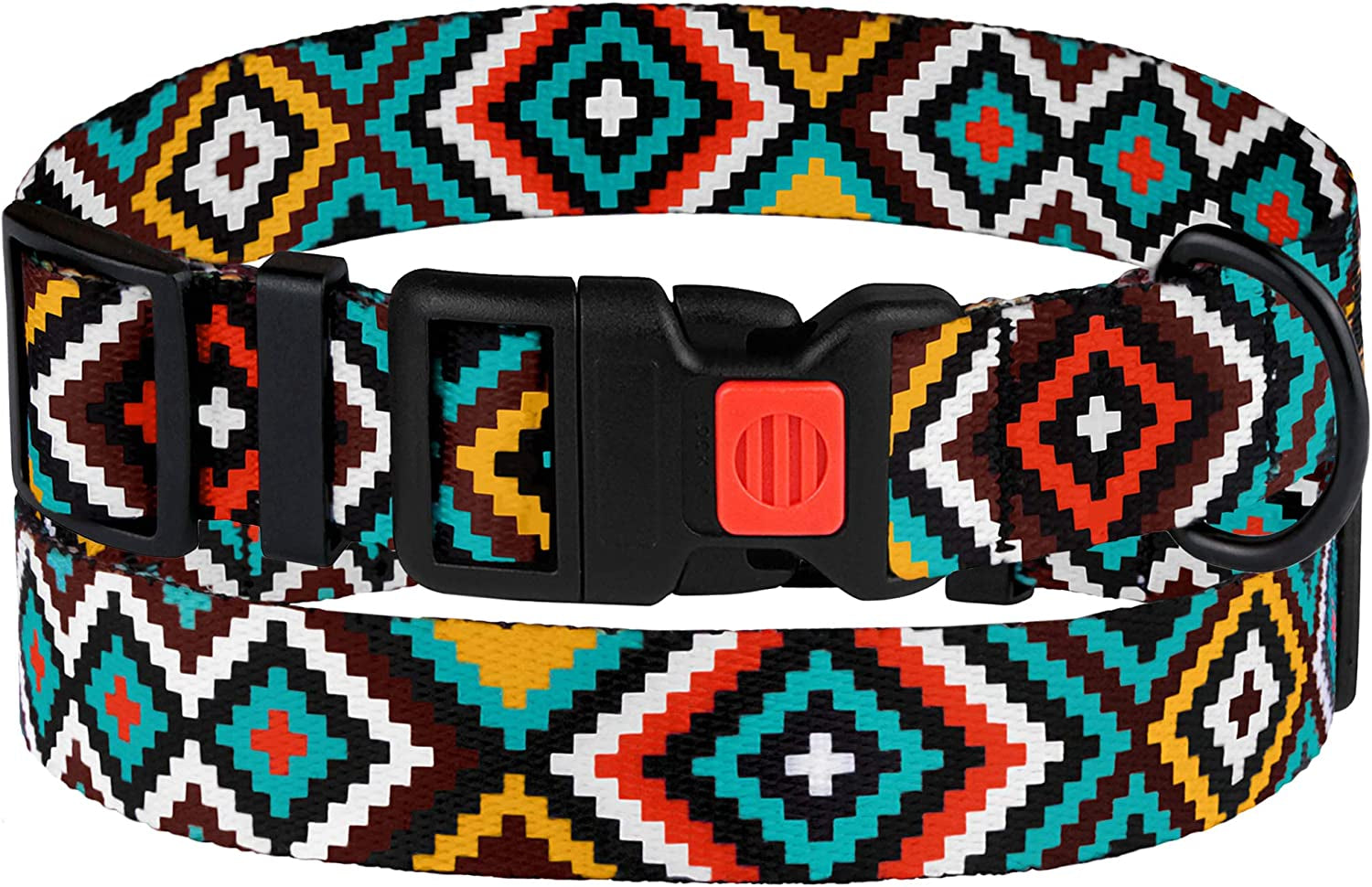 Nylon Dog Collar – Aztec Geometric Pattern (12–16”)